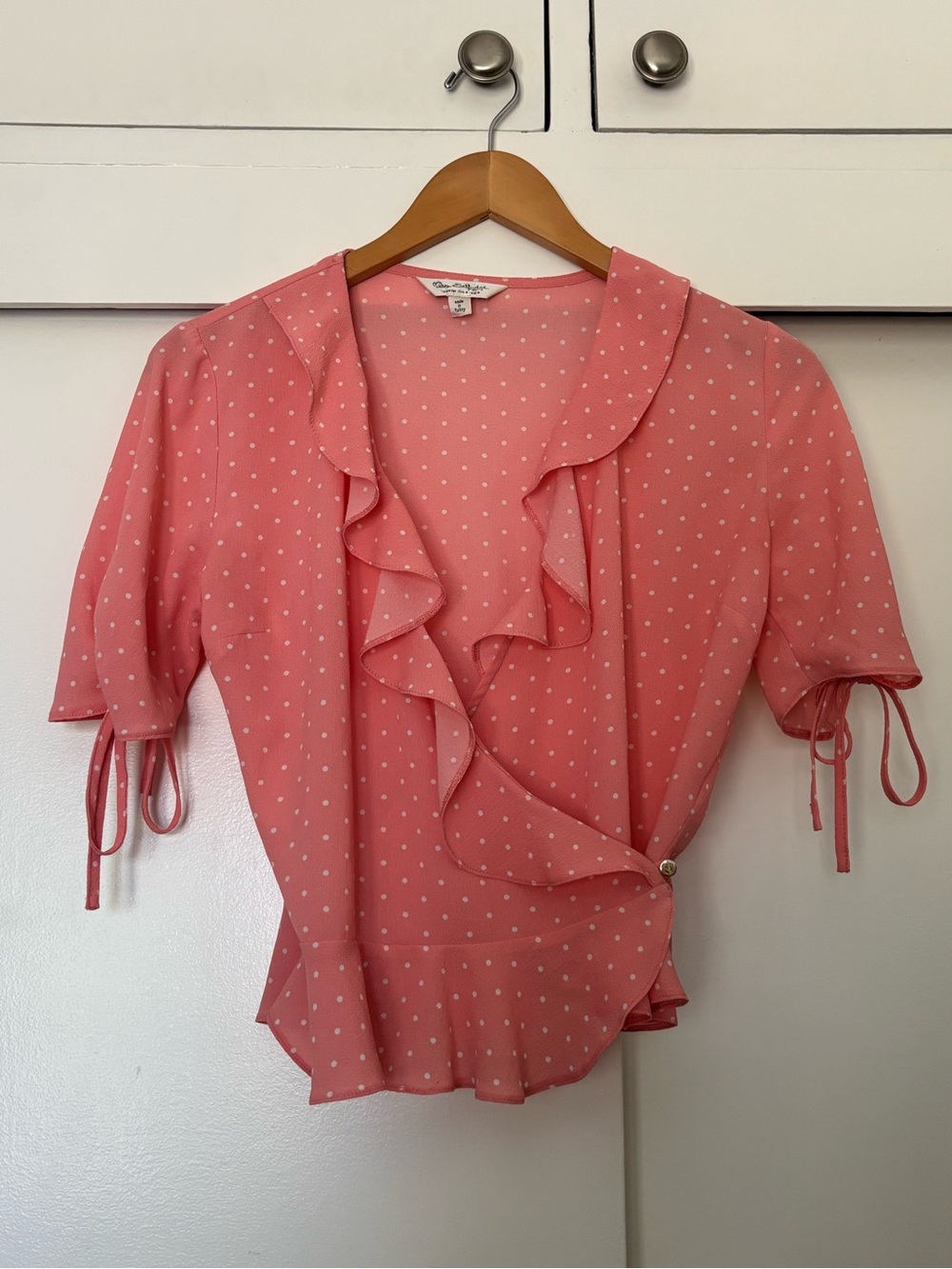 Miss Selfridge Pink Polka Dot Ruffle Wrap Blouse
